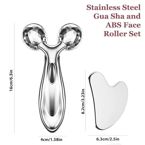 Lanfixilly Stainless Steel Gua Sha and Face Roller Set, Facial Tool for Face Sculpting, Metal Skin Care, Massager for Women thumbnail 8