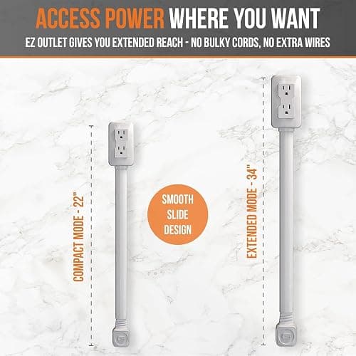 EZ Outlet Electrical Outlet Extender. Access Hard-to-Reach Outlets! Features USB-A, USB-C, and 2 AC Outlets, Extends 22"-34", Rotates 180°. Use Behind Couches, Nightstands, Desks, and More. thumbnail 4