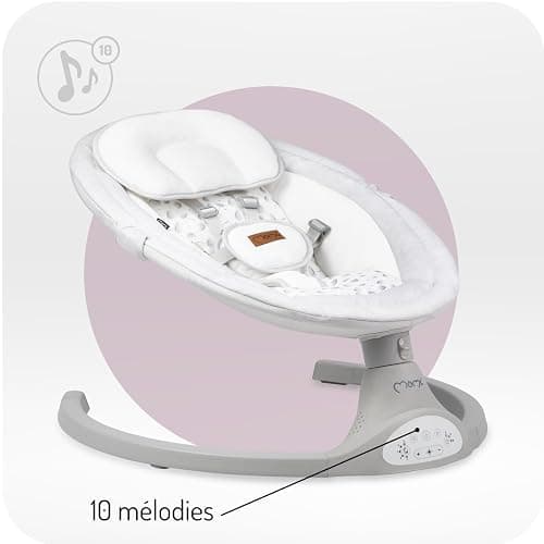 MoMi KENANI Transat balancelle jusqu’à 9 kg, pliable, télécommande et Bluetooth pour smartphone, alimentation piles et secteur, harnais de sécurité 5 points, pare-soleil, moustiquaire thumbnail 7