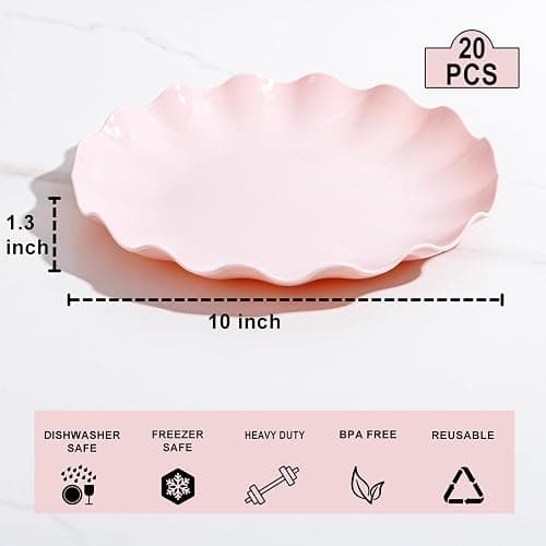 LIYH 20 Pcs 10 Inch Pink Scalloped Plastic Plates Reusable - Unbreakable Plastic Plates for Weddings Party Outdoor Picnics Dishwasher Safe BPA Free (20Guests) Wedding Plate thumbnail 3