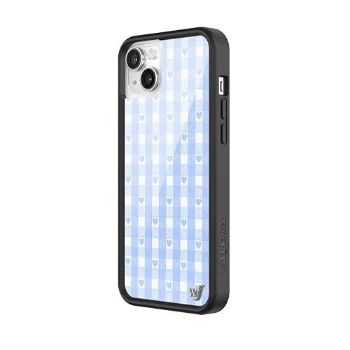 Wildflower Cases - Blue Gingham Hearts, Compatible with Apple iPhone 13/14 | Plaid, Checkered, Unique, Cute, Trendy - Protective Black Bumper, 4ft Drop Test Certified, Women Owned Small Business thumbnail 2