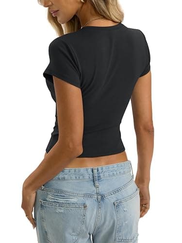 EasyGala Womens Cotton Crop Baby Tee Basic Crew Neck T Shirts Fitted Going Out Tops Summer Cute Gym Workout Clothes 2026 thumbnail 6