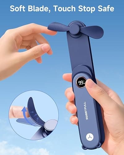 SWEETFULL Portable Handheld Mini Fan with LED Display, 3-in-1 Personal Foldable USB Rechargeable Hand Held Fan & Flashlight for Travel, Lash Eyelash, Cute Small Pocket for Women, Girls thumbnail 7