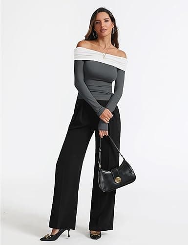Women's Sexy Off Shoulder Tops Dressy Casual Slim Fit Long Sleeves Spring Fall Blouse Going Out Nightout Shirt thumbnail 5