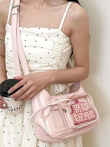 KeAiDMon Y2k Fashion Shoulder Bag Kawaii Lolita Ita Bag Badge Display Bag with Two Transparent Display Windows thumbnail 6