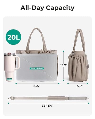 BAGAMSRT Crush Bow Tote Bag for Women, Large Work Tote with 40oz Tumbler, Puffer Travel Tote Bag for Work, Yoga, Gym | For Mom, Diaper, Large Capacity, Everyday Bag thumbnail 3