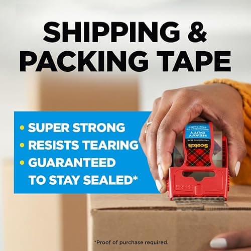 Scotch Heavy Duty Shipping Packing Tape, Clear, Packing Tape for Moving Boxes and Packaging Supplies, 1.88 in. x 22.2 yd., 6 Roll Dispensers, Moving Supplies thumbnail 2