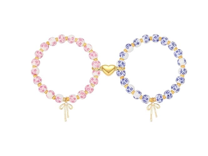 Thalireth Bow Bracelets 14K Gold Beaded Vintage Friendship Couples Matching Bff Bracelets For Women Men Christmas Gifts - Image 1