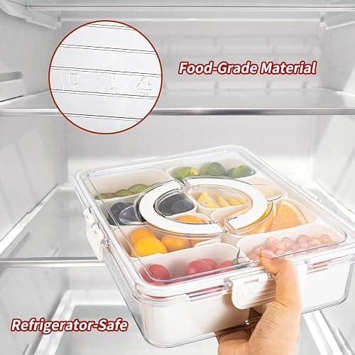 KocelFir Snack Box Container, 2 Pack Divided Serving Tray with Lid and Handle Snackle Box Container, Snack Organizer for Adults Fruit, Veggie, Perfect for Party, Entertaining thumbnail 5