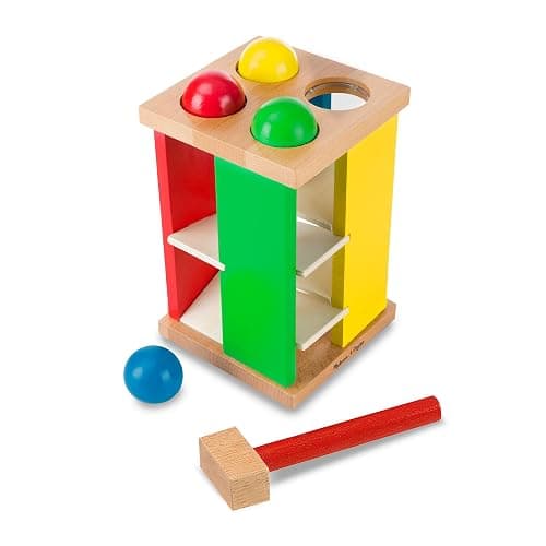 Melissa & Doug Deluxe Pound and Roll Wooden Tower Toy with Hammer, White - Image 1