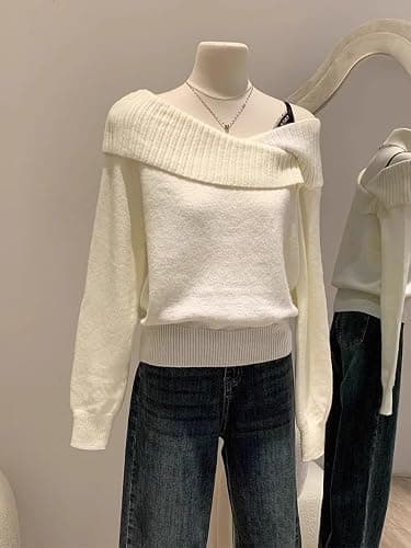 Christmas wear Slanted Shoulder Longsleeved Sweater Womens Autumn and Winter twopiece top thumbnail 5