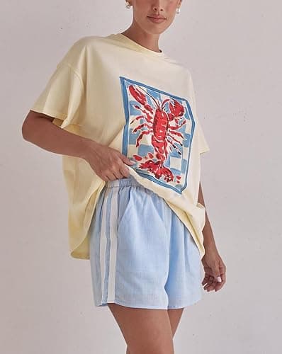 Oversized Graphic Shirt for Teens Girl Y2K Ocean Floral Short Sleeve Baggy Tee Shirts Vintage Aesthetic Coastal Tops thumbnail 3