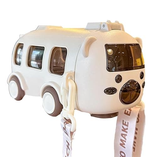 Portable Water Cup in Bus Shape, Water Cup in Bus Shape with Strap 16.9 Oz, 360° Leak-Proof Portable Water Bottle, Cute Cartoon Flip Top Straw Water Bottle for Kids, Sports Travel (White) thumbnail 8