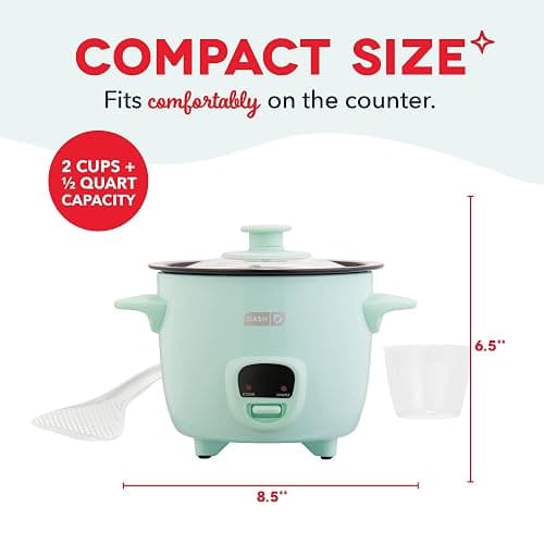 DASH Mini Rice Cooker Steamer with Removable Nonstick Pot, Keep Warm Function & Recipe Guide, .5 Quart, for Soups, Stews, Grains & Oatmeal - Aqua thumbnail 2