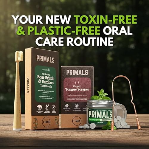 PRIMALS Boar Bristle & Bamboo Toothbrush (4-Pack) - Premium Boar Bristles - Fully Biodegradable - Plastic & Nylon Free - Quick Dry Design thumbnail 9