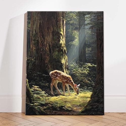 Fawn Deer Sunlit Ancient Forest Canvas Wall Decor | waterproof canvas, fade-resistant print, 5 sizes, gallery wrapped ready to hang for living room, bedroom, or cabin. thumbnail 2