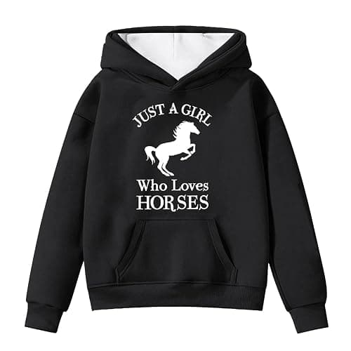 Generisch Girls Hoodies & Sweatshirts Winter Warm Fleece Jumper with Pocket Cute Horse Print Casual Long Sleeve Hoodie for Kids - Image 1