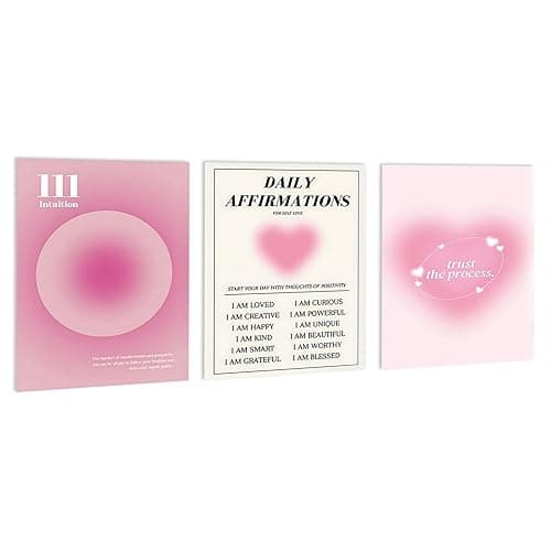 burkfeeg Decorazione della Stanza Immagini Estetiche Set Poster Decorazione Rosa per Ragazze Adolescenti Camera da Letto Tela da Parete Rosa Sfumato Aura Confezione da 3 Senza Cornice (30 x 40 cm) - Image 1