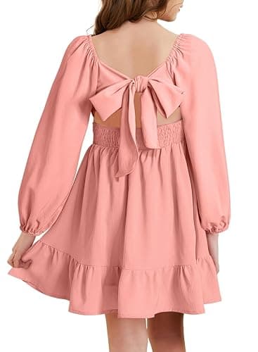 blibean Girls Long Sleeve Tie Back Dress Tween Fall Off Shoulder Dress Size 6-15 Years thumbnail 4