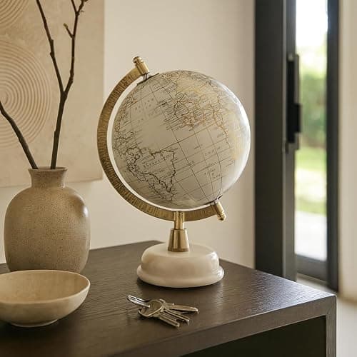 Decorative Globe with Marble Base for Home or Office Decor - Ornament for Desk, Hallway, or Coffee Table - Modern Desktop Globe for Living Room Decor or Shelf Display - 10", White & Gold thumbnail 4