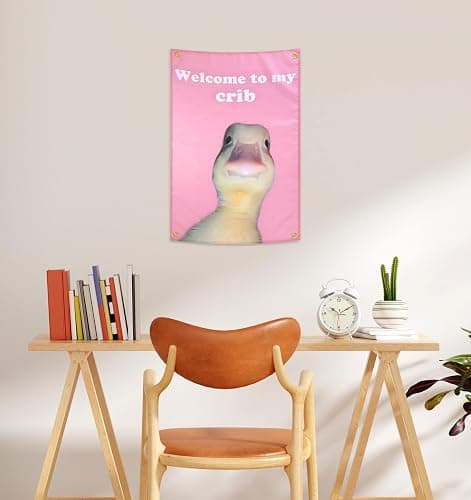 ValueBargain Welcome to My Crib Duck Flag, 2x3 Ft Funny Tapestry for Bedroom Welcome to My Crib Meme Banner Duck Flag Poster Wall Tapestry for College Dorm Room, Parties, Bedroom Decor, Wall Hanging thumbnail 6