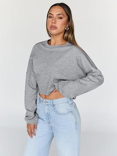 Trendy Queen Cropped Sweatshirts for Women Oversized Crewneck Sweaters Long Sleeve Tops Fall Winter Clothes 2025 thumbnail 2