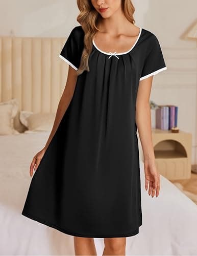 Ekouaer Moo Moos for Women Short Sleeve House Dresses with Pockets Pleated Mumu Dress Soft Nightgowns S-XXXL thumbnail 3
