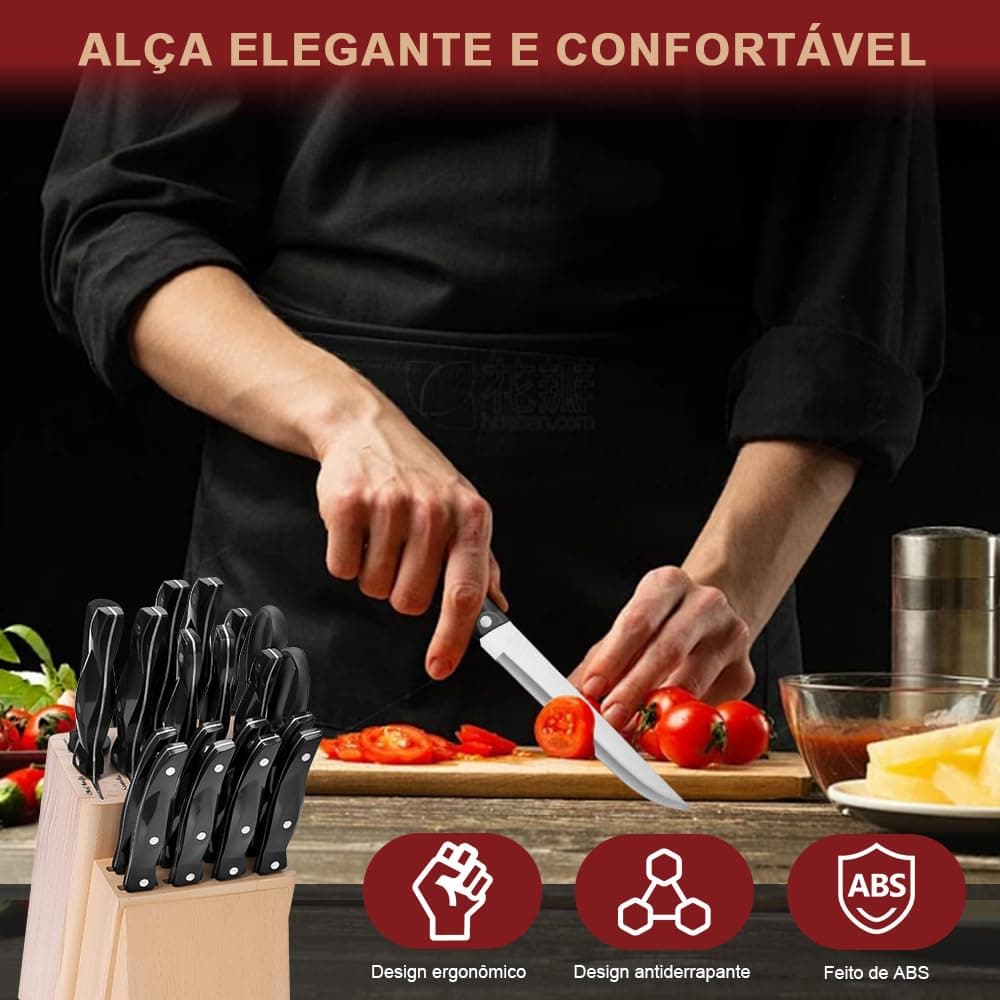 Conjunto de Facas de Cozinha Kitchen Knife Set 19 Pieces Jogo de Facas, Conjunto de 19 Peças Faca, Aço Inoxidável thumbnail 5