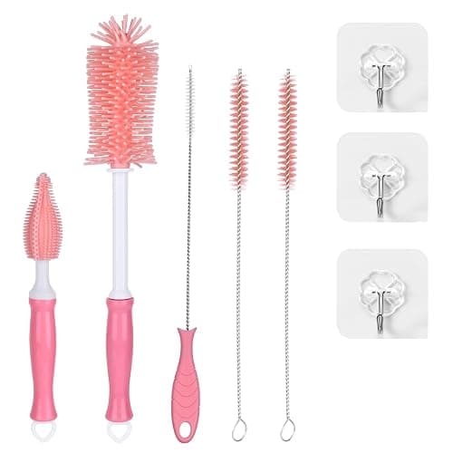GUARDIX Portable Bottle Brush Set - Baby Bottle Cleaner Kit with Silicone Brush, Nipple Brush, Straw Brush, Bottle Cleaning Long Handle Water Bottle CleanerTool - Image 1