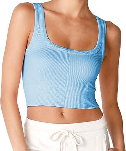 CHYRII Womens Summer Square Neck Going Out Tops Ribbed Basic Tank Crop Workout Tops thumbnail 4