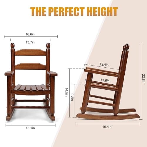 GnL Recsports Child's Wood Porch Rocker - Perfect for Indoor or Outdoor All Weather Rocker for Garden, Lawn, Balcony, Backyard and Patio Use - Suitable for 3-7 Years Old (Natural) thumbnail 3