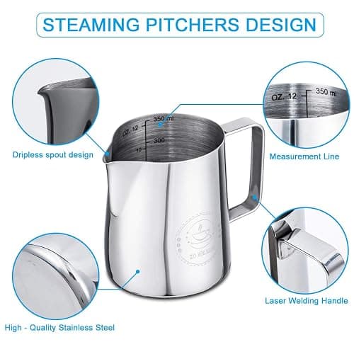 Milk Frothing Pitcher 12oz, Espresso Steaming Pitchers 350ml, Frother cup, Coffee Cappuccino Latte Art,304 Stainless Steel Jug with Decorating Art Pen thumbnail 4