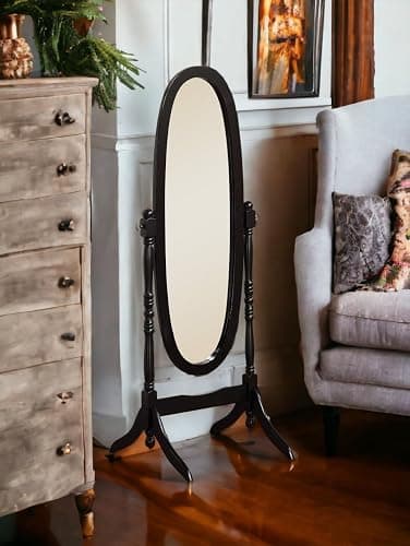 Liveasy Furniture Full Length Mirror with Stand, Vintage Wood Cheval Mirror, Adjustable Freestanding Floor Mirror (Black) thumbnail 5