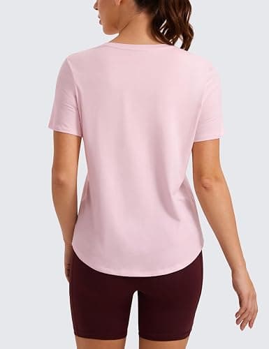 CRZ YOGA Pima Cotton Crewneck T-Shirts for Women - Workout Casual Yoga Athletic Short Sleeve Shirts Soft Crewneck Hip Tops thumbnail 2