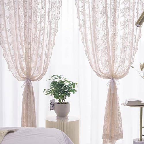 YJ YANJUN Vintage Lace Curtains 84 Inches Long-Victorian Floral Dusty Pink Sheer Curtain Panels for Living Room Bedroom Dining Room, Light Filtering, Shabby Chic Girls Drapes 2 Panels 52W x 84L thumbnail 5