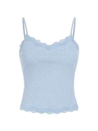 SOLY HUX Girl's Sleeveless Lace Trim Camisoles Spaghetti Strap Ribbed Crop Tank Tops - Image 1