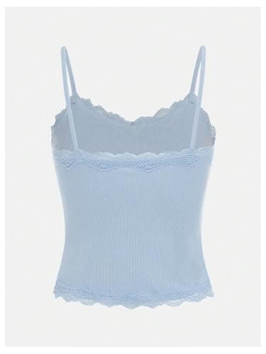SOLY HUX Girl's Sleeveless Lace Trim Camisoles Spaghetti Strap Ribbed Crop Tank Tops thumbnail 2