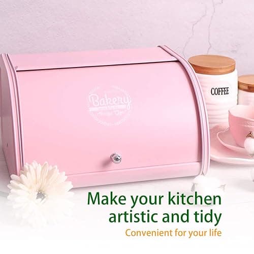 KL X458 Pink Bread Box Roll Top, Metal Bread Box for Kitchen Countertop, Large Capacity, Keeps Bakery Items Fresh Longer, Bread Bin for Kitchen Countertop, Breadbox to Store Cookies, Bagels, Muffins thumbnail 5