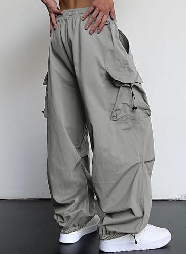 JMIERR Men's Baggy Cargo Pants Trendy Casual Parachute Pant Loose Fit Harem Joggers with Pockets for Streetwear thumbnail 2