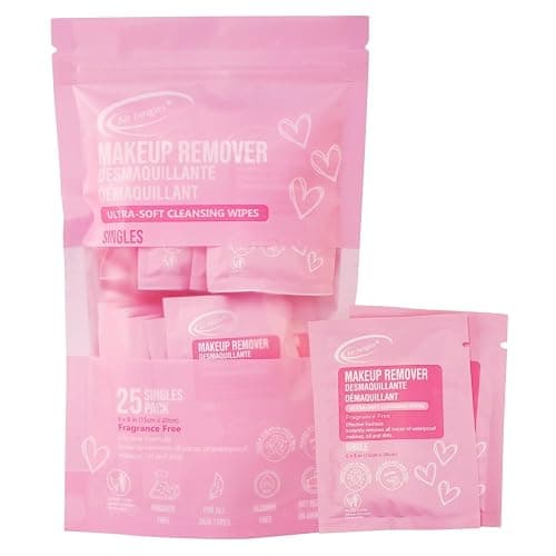 Air Jungles Pink Micellar Makeup Remover Wipes - 25ct Individually Wrapped Travel Size Facial Cleansing Wipes with Vitamin E, Gentle Face Wipes for Sensitive Skin, Gift for Women & Girls - Image 1