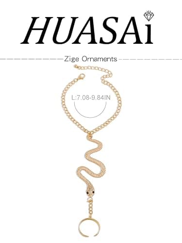 HUASAI Hand Chain Snake Bracelet for Women Finger Ring Bracelet Slave Hand Harness Bracelets Snake Jewelry for Halloween Party Medusa Costume Accessories thumbnail 8