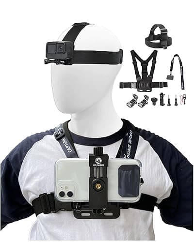 Phone Chest Mount Head Strap Accessories - Vlogging Kit for iPhone, POV Phone Holder Compatible With iPhone 16 Pro Max Plus 15 14 - Hands Free Body Camera Mount for Immersive Fishing Video Recording