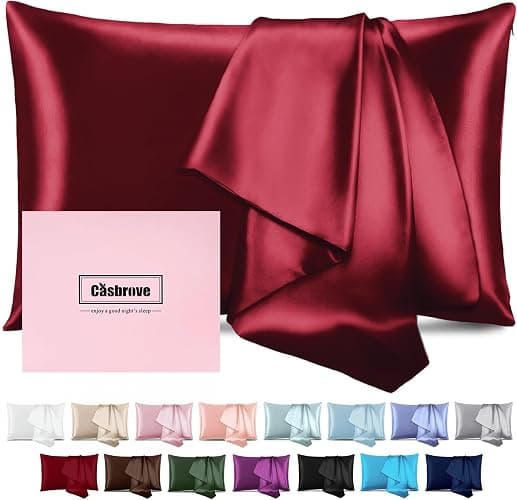 Silk Pillowcase for Hair and Skin Mulberry Silk Pillowcase Soft Breathable Smooth Both Sided Natural Silk Pillowcase with Zipper Beauty Sleep Silk Pillow Case 1 Pack for Gift(Standard,Red) - Image 1