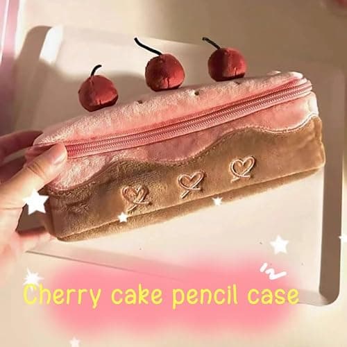 Vobomo Cherry Cake Pencil Case Big Capacity Pen Holder Plush Pencil Pouch Box Cute Aesthetic Pen Case (Cherry) thumbnail 4