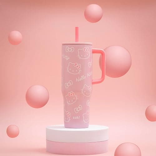 Zak Designs Sanrio Sutton Travel Tumbler for On the Go, 30oz Stainless Steel with Vacuum Insulation, Silicone Straw, and Carry Handle for Cold Drinks (Hello Kitty) thumbnail 4