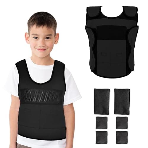 Vest for Kids (Medium, Ages 8+) Compression Vest for Kids, Including 6 Removable Weights Black - Image 1