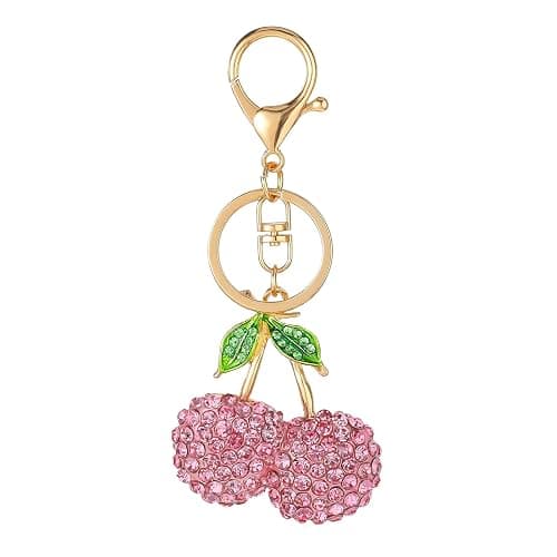 Hariendny Rhinestone Cherry Keychain Cute Sparkling Fruit Cherry Bag Charms - Image 1