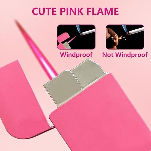 Torch Lighter, Pink Flame Lighter, Cute Pink Glitter Torch Windproof Cool Lighter, Metal Refillable Butane Lighter, Outdoor, Indoor, Camping, Candle, Birthday, Gift (Without Butane) thumbnail 3