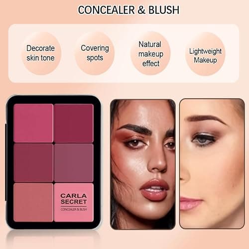 Palette de 12 couleurs d'anticernes et de fards à joues, longue tenue, résistante aux bavures, estompable, 2 en 1 fards à joues en crème au fini mat Palette de maquillage pour le visage (#02) thumbnail 5