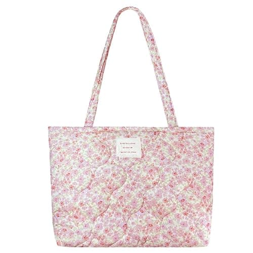 Modacarry Small Floral Quilted Tote Bag with Zipper Closure for Women Girls - Image 1